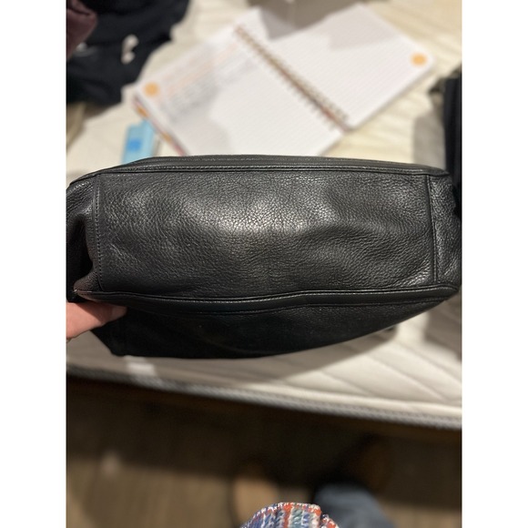 Tory Burch Purse Black Pebble Leather Hand Bag Tote Brass Hardware Authentic - Picture 6 of 10